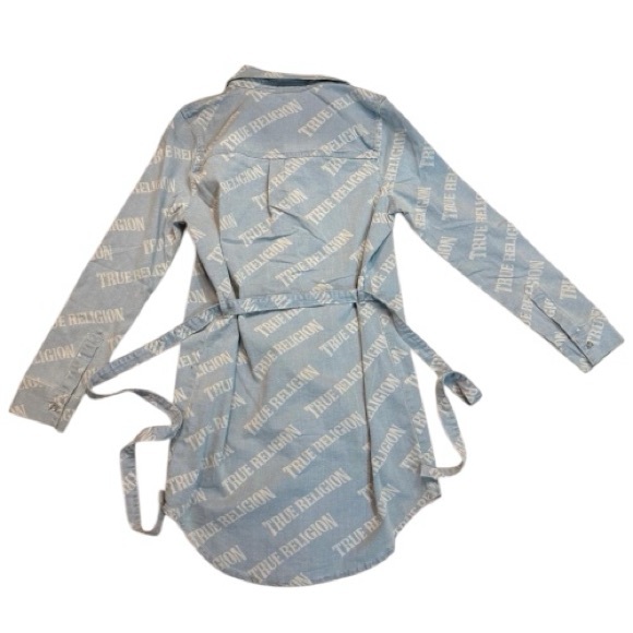 NWT True Religion Logo Print Denim Shirt Dress Size L - Picture 2 of 4